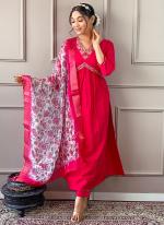 Viscose Chanderi Hot Pink Festival Wear Embroidery Work Readymade Straight Suit